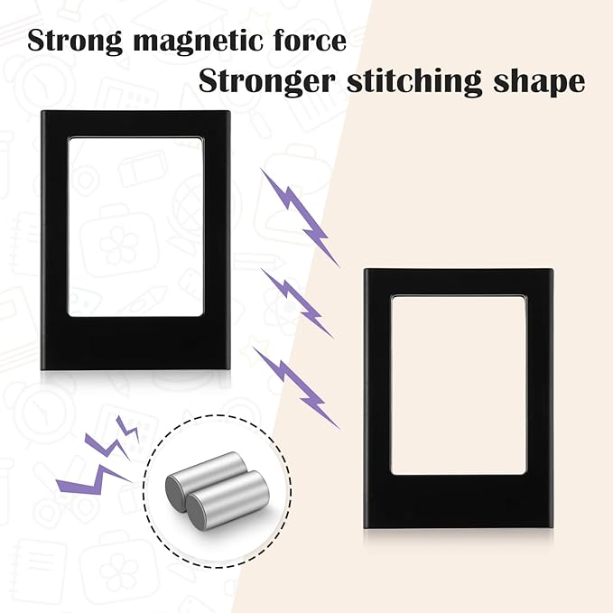 Epakh 20 Packs Magnetic Photo Picture Frame Cute Mini Table Photo Frame Holder 3 Inches Plastic Colorful Picture Display for Fridge Office (Black)
