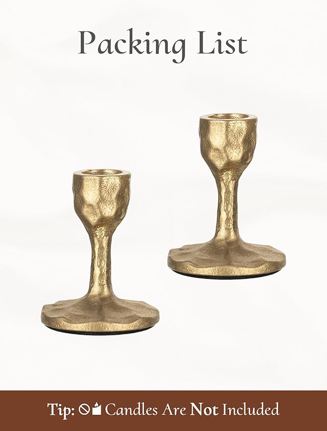 Antique Brass Candlestick Holders: Cast Iron Taper Candle Holder Handcrafted Gold Vintage Candle Sticks Holder Rustic Fall Decor for Dinning Table Mantel Home Party Set of 2