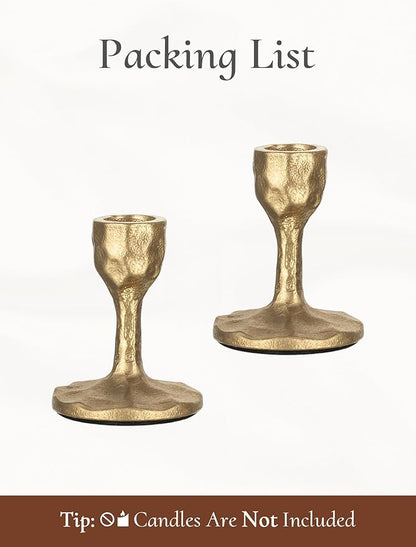 Antique Brass Candlestick Holders: Cast Iron Taper Candle Holder Handcrafted Gold Vintage Candle Sticks Holder Rustic Fall Decor for Dinning Table Mantel Home Party Set of 2