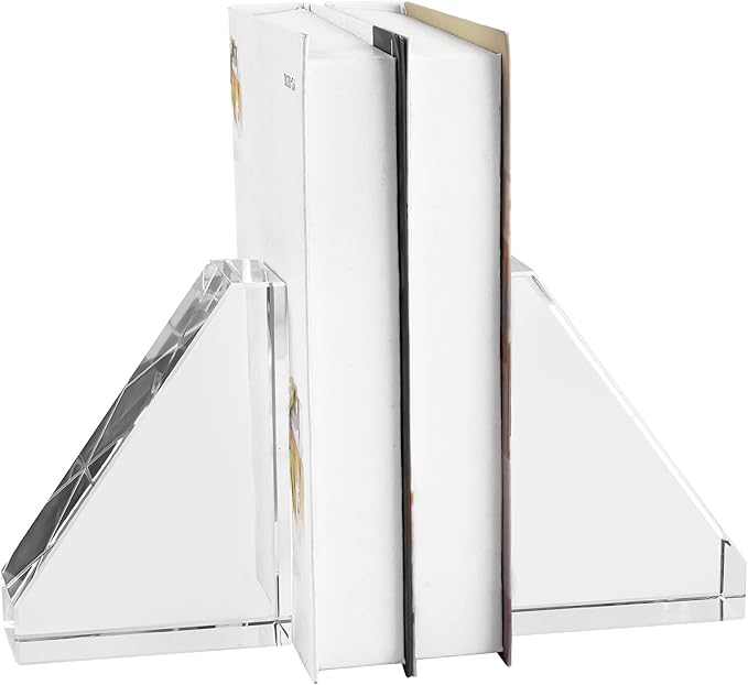 Decorative Bookends for Heavy Books, Set of 2, Modern Book Holders Stopper for Shelves, Bookshelf, Bookcase, Office Desk, Home Decor, Clear