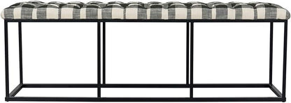 HomePop Upholstered Button Tufted Decorative Bench with Metal Base, Black and White Plaid