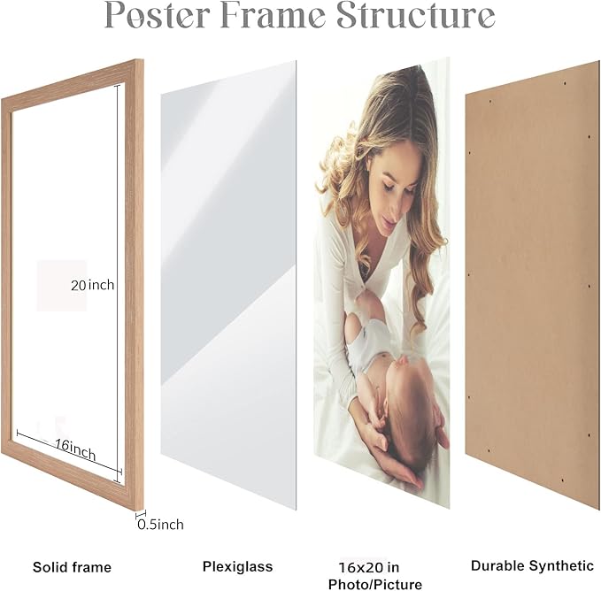 16x20 Frame Natural, 20x16 Picture Poster Frame, Horizontal Vertical Hanging, 16 by 20 Gallery Family Concert Portrait Photo Frame Anniversary/Birthday/Wedding/Thank you/Christmas Gift