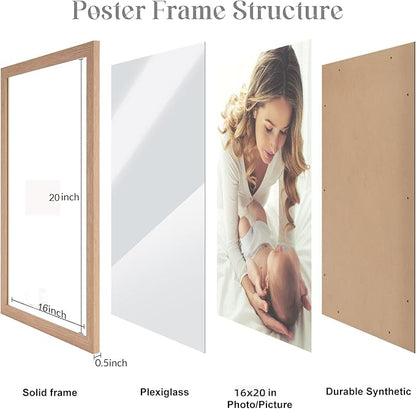 16x20 Frame Natural, 20x16 Picture Poster Frame, Horizontal Vertical Hanging, 16 by 20 Gallery Family Concert Portrait Photo Frame Anniversary/Birthday/Wedding/Thank you/Christmas Gift