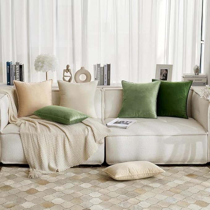 MIULEE Pack of 2 Sage Green Decorative Velvet Throw Pillow Covers Soft Pillowcases Spring Solid Square Cushion Case for Sofa Bedroom Car 18x18 Inch