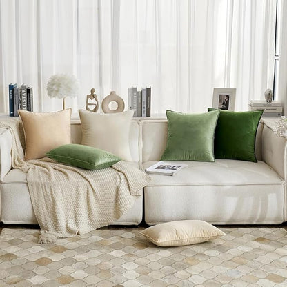 MIULEE Pack of 2 Sage Green Decorative Velvet Throw Pillow Covers Soft Pillowcases Spring Solid Square Cushion Case for Sofa Bedroom Car 18x18 Inch