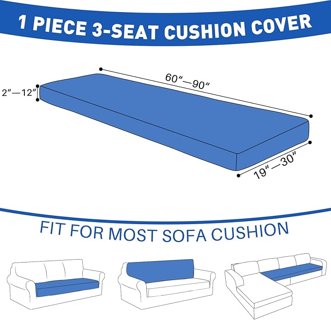 MAXIJIN Waterproof Couch Cushion Covers Stretch Sofa Seat Slipcovers Washable，Sectional Outdoor Cushion Covers with Elastic Bottom for Dogs Pets Kids (1 Pc Sofa Cushion Cover, Dark Gray)