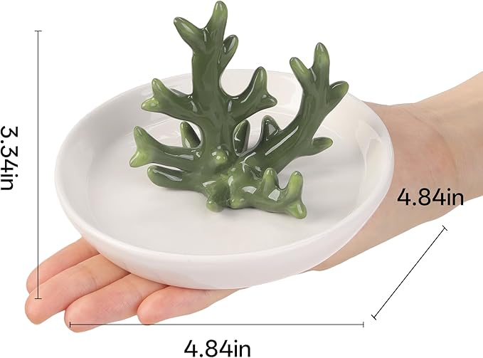 Potiera Coral Jewelry Tray, Handmade Ceramic Coastal Decor, Decorative Ring Holder Trinket Dish for Earrings Necklaces Keys, Birthday Christmas Valentines Gifts for Women Friends Sister Mother