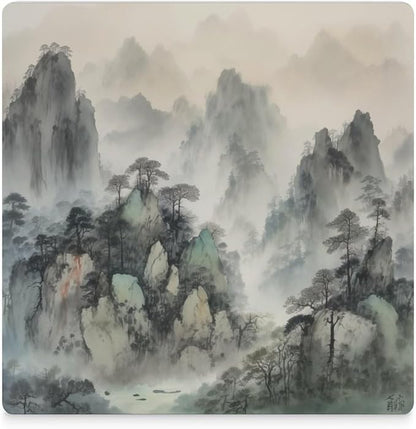 6PCS Forest Ceramic Coasters, Square Absorbent Drink Coasters, Watercolor Japan China Style Nature Mountain Woodland Green Forest Ceramic Table Coasters for Coffee, Beverage, Wine, Beer Coasters