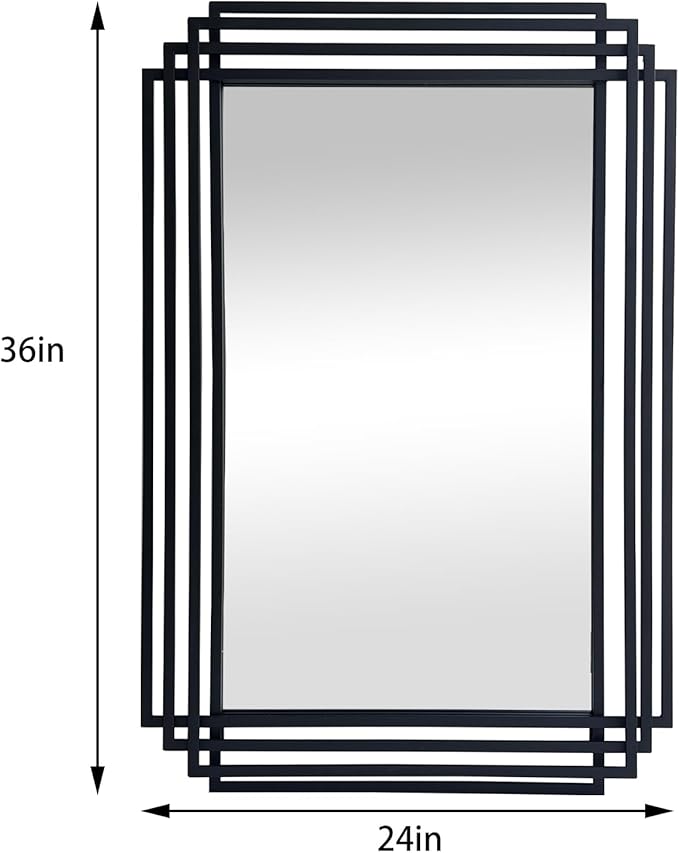 Rectangle Vanity Mirror, 24"x36" Geometric Wall Mirror with Black Metal Frame, Modern Elegant Art Mirrors for Living Room Bathroom Bedroom Entryway Hallway, Hangs Vertically or Horizontally