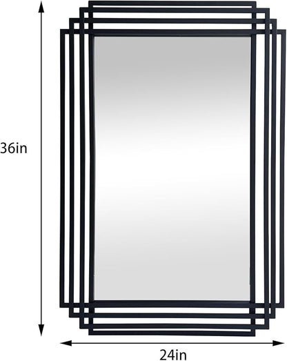 Rectangle Vanity Mirror, 24"x36" Geometric Wall Mirror with Black Metal Frame, Modern Elegant Art Mirrors for Living Room Bathroom Bedroom Entryway Hallway, Hangs Vertically or Horizontally