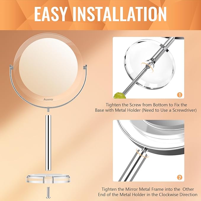 Auxmir 20X Magnifying Makeup Mirror, Double Sided 1X/20X Magnifying Mirror, Tabletop Magnified Vanity Mirror with Magnification, 360° Rotation, Stand for Dressing Table, Bathroom, Bedroom
