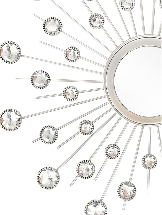 Uaussi 3 Pack Crystal Sunburst Wall Mirror Décor Rhinestone Mirrors Decorative Home Wall Art for Living Room Bedroom Entryway(Flower+Sunburst Silver)