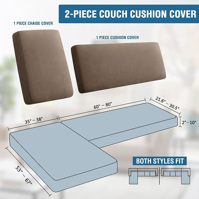 H.VERSAILTEX Fleece L Shaped Couch Cover 2 Piece Stretch Couch Covers for Sectional Sofa Thick Soft Sofa Cover for Dogs Feature Comfortable and Durable Fabric, (3 Seater + 1 Chaise, Taupe)