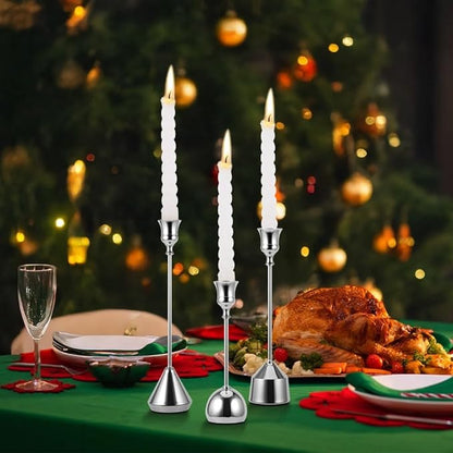 Elegant Vintage Silver Candlestick Holders, Set of 3 Taper Candle Holders with Weighted Base for Wedding, Dining Table, Holiday Decor