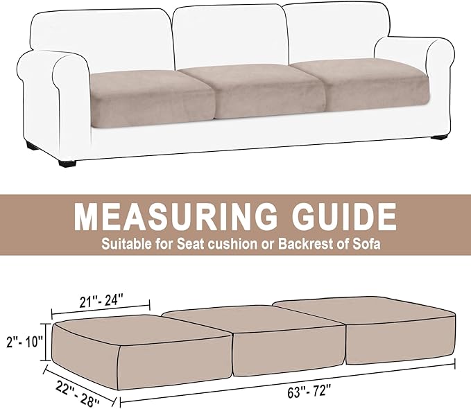 Couch Cushion Cover Velvet 3 Pieces Seat Cushion Cover Stretch Sofa Covers Separate Sectional Sofa Slipcovers Furniture Protector (3-Seater or Backrest, Tan)