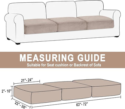 Couch Cushion Cover Velvet 3 Pieces Seat Cushion Cover Stretch Sofa Covers Separate Sectional Sofa Slipcovers Furniture Protector (3-Seater or Backrest, Tan)