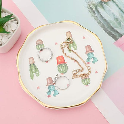 Stephanie Imports Cacti Ceramic Trinket Plate and Decorative Jewelry Dish