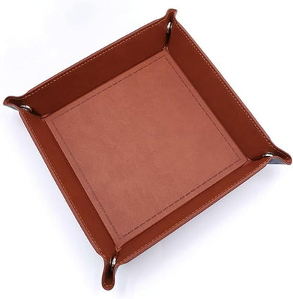 siduater Valet Tray Desktop Storage Organizer – Vegan Leather Catchall Tray Bedside Vanity Tray Nightstand Caddy Holder for Remote Controller, Watch, Keys, Phone, Wallet, Coin, Jewelry, Brown