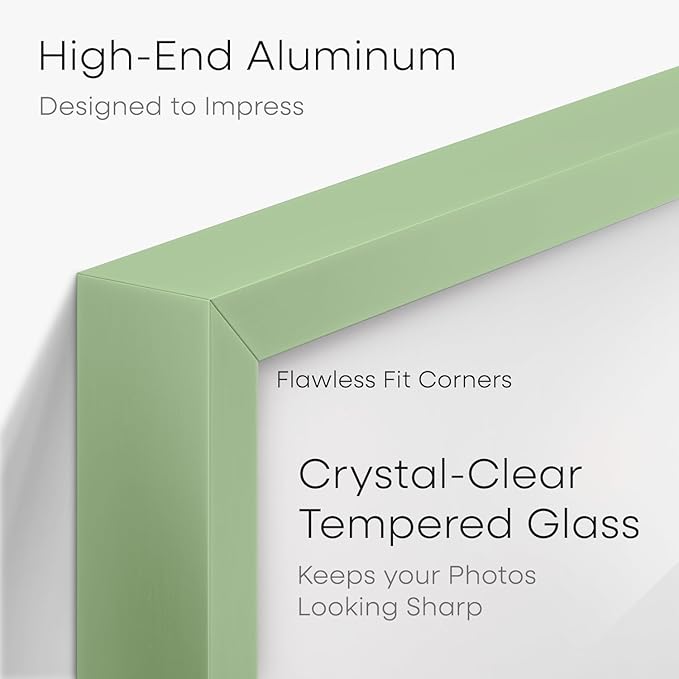 Homeforia 8.5x11 Sage Green Frame, High End Metal 8.5 x 11 Picture Frames with Mat 6 by 8 inch Photo, 11x8.5 Poster Frame Matted to 6x8 Art, Wall or Tabletop Frames, Tempered Glass, Wall Kit, Set of 1