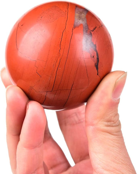 JIC Gem Red Jasper Crystal Sphere Ball Natural Quartz Crystal Sphere Ball with Wooden Stand (50-60mm)