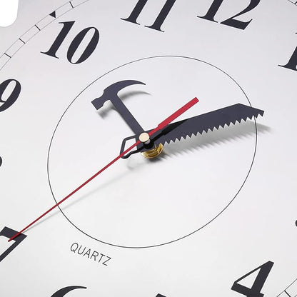 12 Inch Metal Wall Clock with Circular Saw Blade Dial, Handsaw and Hammer Pointer,Great Decor for Garage,Workshop and Man Cave