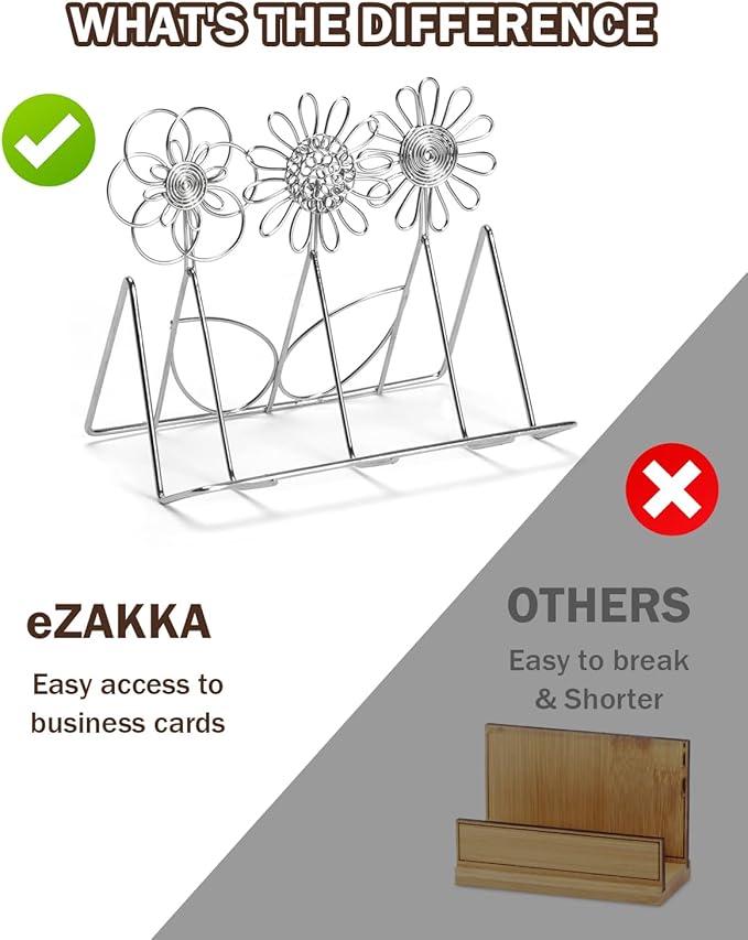 eZAKKA 2 Pack Business Card Holder,Metal Business Card Stand for Office Home Desktop Tabletop Organizer,personalized business card holder