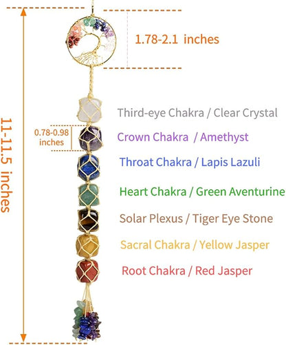 Handmade Crystal Window Car Hanging Ornaments 7 Chakra Home Decoration Feng Shui Ornament Car Decoration (Chakra-Beige Thread)