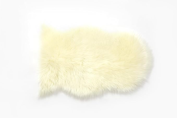 GENIMO 2x3 Fluffy Faux Fur Rug, Ultra Soft Shaggy Sheepskin Rug, High Pile Suede Backed Plush Area Rugs for Bedroom Living Room Indoor Floor Chair Cover Sofa, Cream