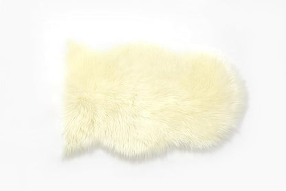 GENIMO 2x3 Fluffy Faux Fur Rug, Ultra Soft Shaggy Sheepskin Rug, High Pile Suede Backed Plush Area Rugs for Bedroom Living Room Indoor Floor Chair Cover Sofa, Cream
