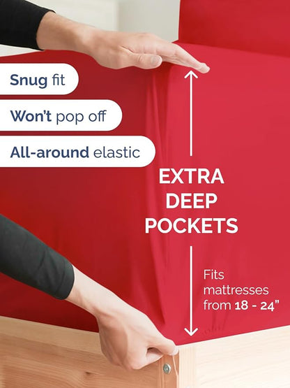 Extra Deep Cal King Sheet Set - 6 Piece Breathable & Cooling Sheets - Hotel Luxury Bed Sheets Set - Easy & Secure Fit - Soft, Wrinkle Free & Comfy Sheets Set - Red Sheet Set with Extra Deep Pockets