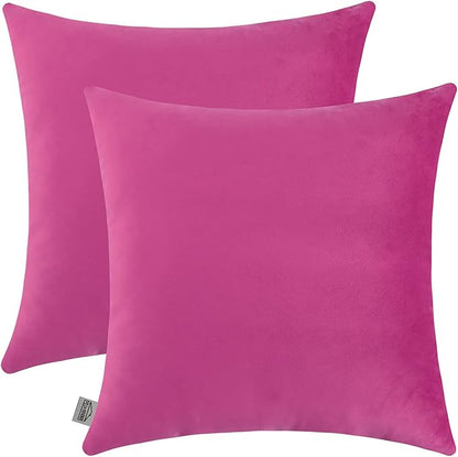 mixeoo Comfy Hot Pink Throw Pillow Covers Decorative Square Solid Thick Velvet Super Soft Cushion Cases Home Decor for Sofa Couch Living Room Chair, Set of 2, 18 x 18 Inch