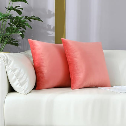 mixeoo Comfy Salmon Pink Throw Pillow Covers Decorative Square Solid Velvet Super Soft Cushion Cases Home Decor for Sofa Couch Living Room, Set of 2, 20 x 20 Inch