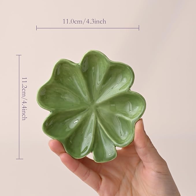 Ceramic Jewelry Tray Trinket Dish, Four Leaf Clover Design, Ring Earring Necklace Organizer, Mother's Day Gift