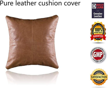 D DOLLY LAMB Lambskin Leather Pillow Cover - Sofa Cushion Case - Decorative Throw Covers for Living Room & Bedroom, 22x22 Inches - Tan Pack of 2