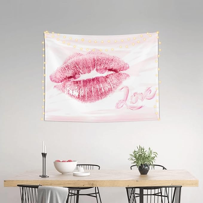 Smacget Pink Lips Tapestry for Teen Girl Women Bedroom Small Sexy Kissing Lover Lipstick Marks Tapestry Coquette Valentine Red Lips Decor Aesthetic Art Wall Hanging for Living Room Dorm 40" x 28"