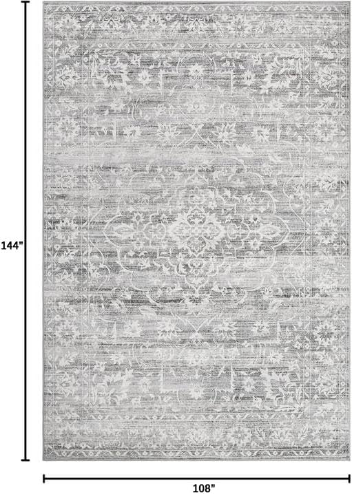 9x12 Area Rug for Living Room, Stain Resistant Washable Rugs for Dining Room, Bedroom, Floral Vintage Non-Slip Grey Rug