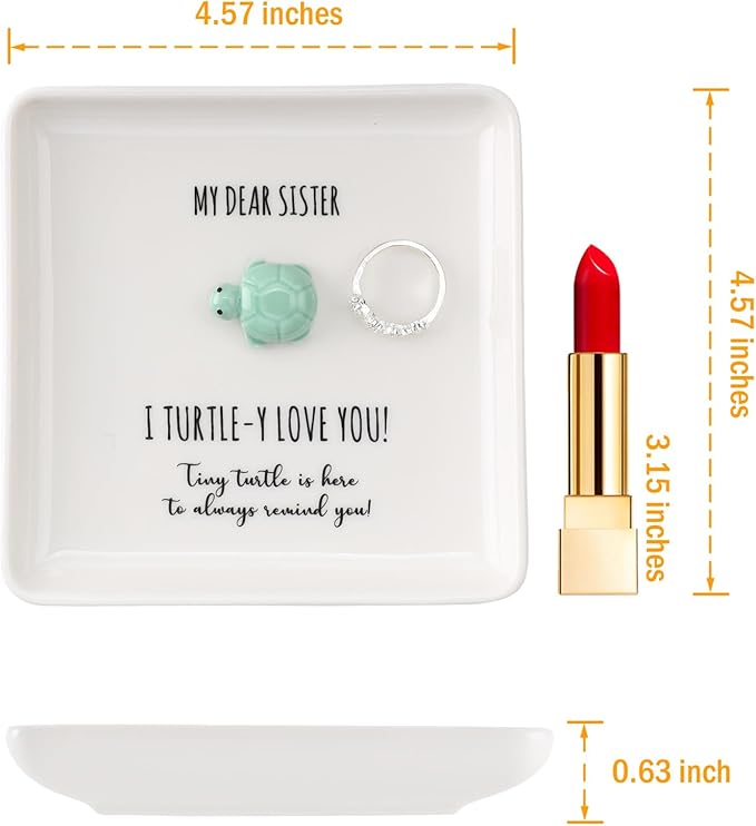 HOME SMILE Turtle Ring Dish Tray-Sister Gifts Birthday Mothers Day,Soul Sister Friend Gifts for Women Girls Presents,I Turtley Love You Gifts