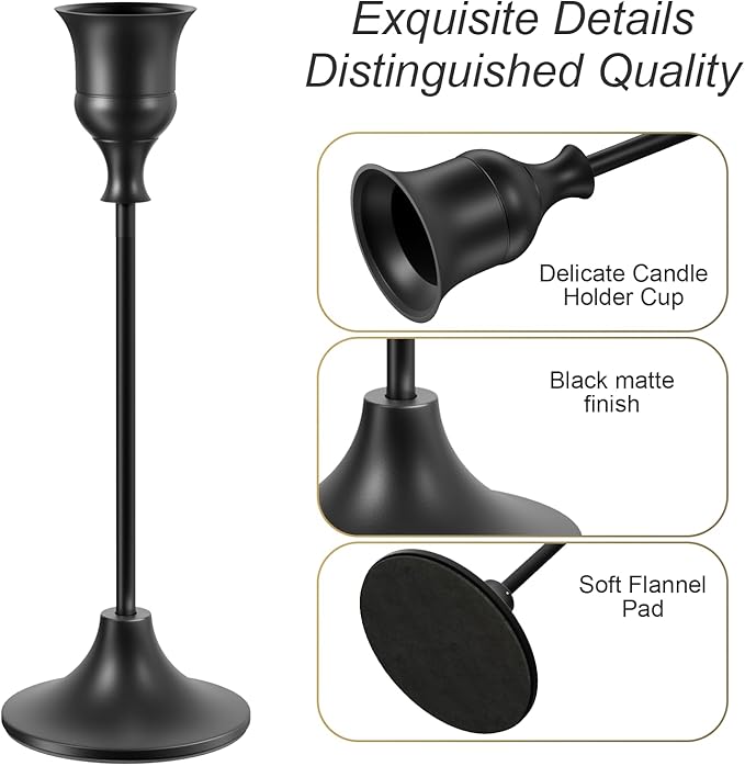 Black Candlestick Holders Taper Candle Holders, Set of 3 Vintage Candle Sticks Holder Decor Used as Fireplace Mantel or Table Centerpieces for Wedding, Dinning, Party
