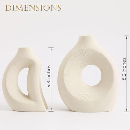 Ceramic Vase Set of 2 - Handcrafted Ceramic Vases for Home Decor & Shelf - Modern Farmhouse Decor for Kitchen, Office, Bedroom & Living Room Decorative Objects for Mantel, Table Centerpieces