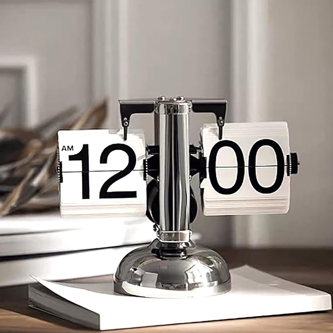 Tyenaza Flip Desk Clock, Digital Flip Down Clock, Retro Minimalist Single Foot Mechanical Auto Flip Clock Desk Clock for Home Livingroom(White)