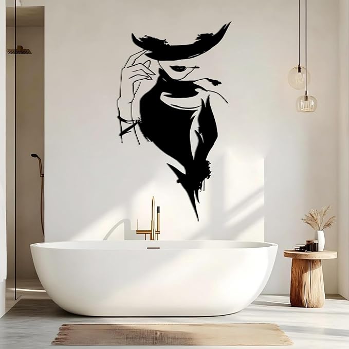 YDONVTI Elegant Lady Metal Wall Decor, Modern Woman Face Metal Wall Decor, Minimalist Female Line Wall Art, Modern Line Art for Bathroom Living Room Bathroom Office (Silver, 30"x17"/76x43cm)