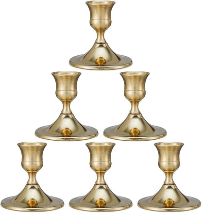 Taper Candle Stick Holder, 6PCS Brass Gold Candle Holders for Candlesticks, Vintage Metal Candlestick Holders for Dinner Room Table Centerpiece or Mantel Wedding Party Decor (6, Gold)