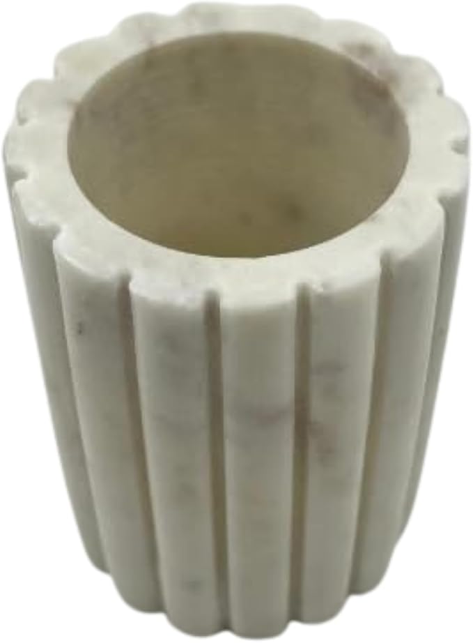 Décor Envogue Natural Scalloped White Marble SPA Collection Tumbler Toothbrush Holder Marble Pencil Pen Holder Stand for Desk, Makeup Brush Cup for Girls, Bathroom Tumbler Cup, Durable Office & Home