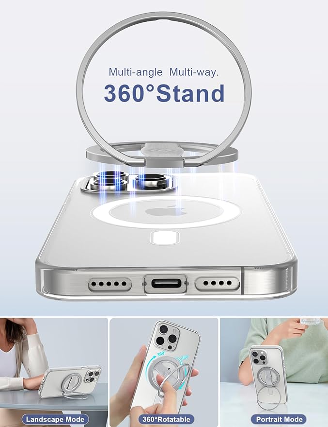 EWA MagOne 3rd Gen [Compatible with MagSafe] Phone Grip Stand with Finger Strap, Removable Magnetic Ring Holder Kickstand Loop for iPhone 17,16,15,14,13,12 Series (Silver)