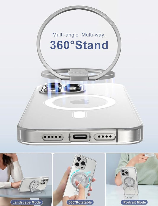 EWA MagOne 3rd Gen [Compatible with MagSafe] Phone Grip Stand with Finger Strap, Removable Magnetic Ring Holder Kickstand Loop for iPhone 17,16,15,14,13,12 Series (Silver)