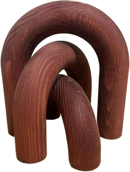 3Pcs Wood Arch Decor Accents - Home Book Table Decorative Rustic Arch Decor Modern Boho Minimalist Coffee Table Bookshelf Living Room Entryway Aesthetic Decorations Objects (Wine Red)