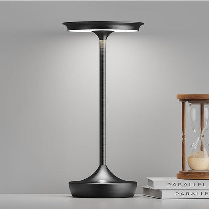LED Cordless Table Lamps Rechargeable - Outdoor 6000mAh Battery Operated Portable Tables Light 3 Color Stepless Dimming Lamp with Memory Function for Patio Restaurant Dining Black