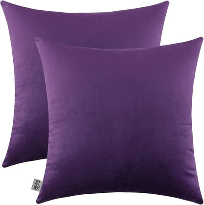 mixeoo Comfy Eggplant Purple Throw Pillow Covers Decorative Square Solid Thick Velvet Super Soft Cushion Cases Home Decor for Sofa Couch Living Room Chair, Set of 2, 20 x 20 Inch