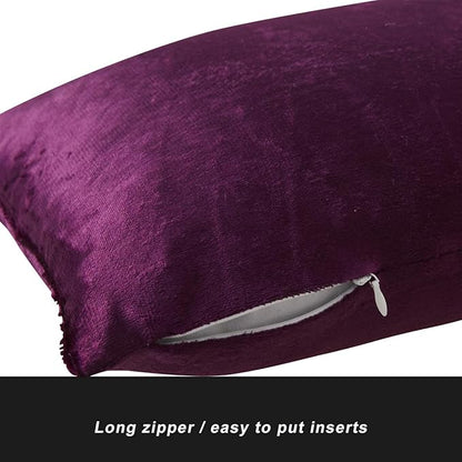 Purple Velvet Decorative Throw Pillow Covers for Sofa Bed 2 Pack Soft Cushion Cover