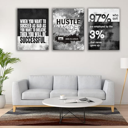 Motivational Painting Wall Art 3 Pieces Canvas Print Success Wall Art for Home Office Living Room Leader Canvas Quotes Inspirational Positive Poster Framed Motivation Artwork [72''Wx 36''H]